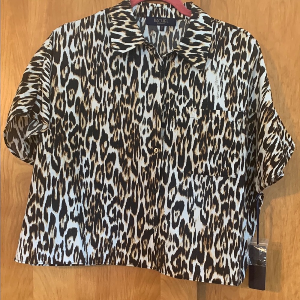 NWT Rachel Roy Cropped Button Down Leopard Print Shirt